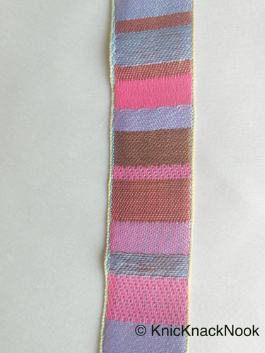 Purple, Pink And Antique Bronze Embroidered Lace Trim, Stripes Trim